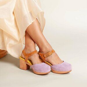Charlotte Stone • Maud Mary Jane Clog in Lilac sandal wood block heel suede